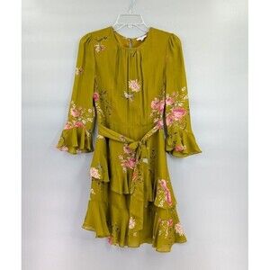 Joie Ruffled Silk Dress Women 0 Green Asymmetrical Hem Tiered Romantic Boho Chic